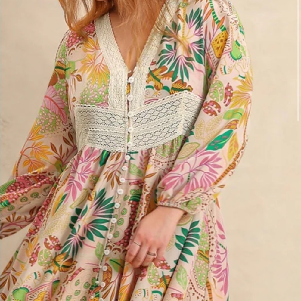 Rusttydustty Lace Trim Floral V Neck Maxi Dress 0X - Picture 14 of 14